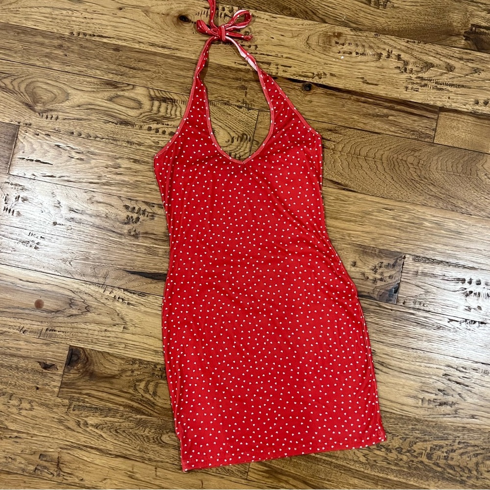 Red Hearts Valentines Day Dress Bodycon Fitted S